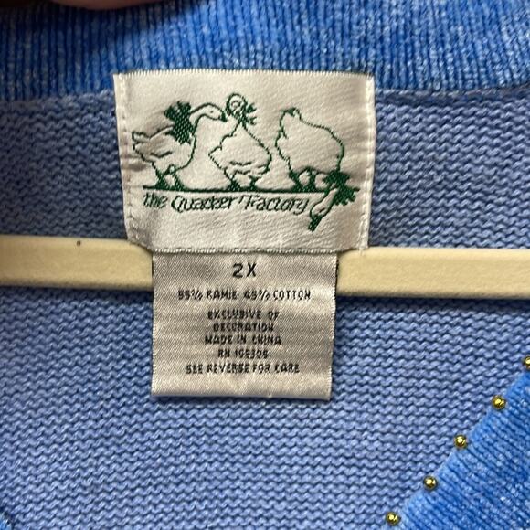 The Quaker Factory Halloween V-Neck Light Blue Sequin‎ Pumpkin Spider Sweater 2X - Picture 4 of 8